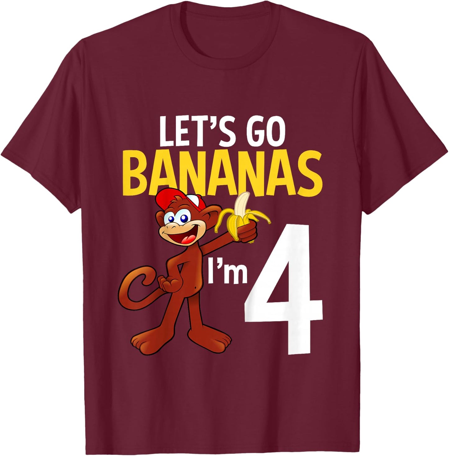 4 Year Old Monkey Birthday Party Zoo Animal Theme 4th Gift T-Shirt - T-Shirt | Maroon
