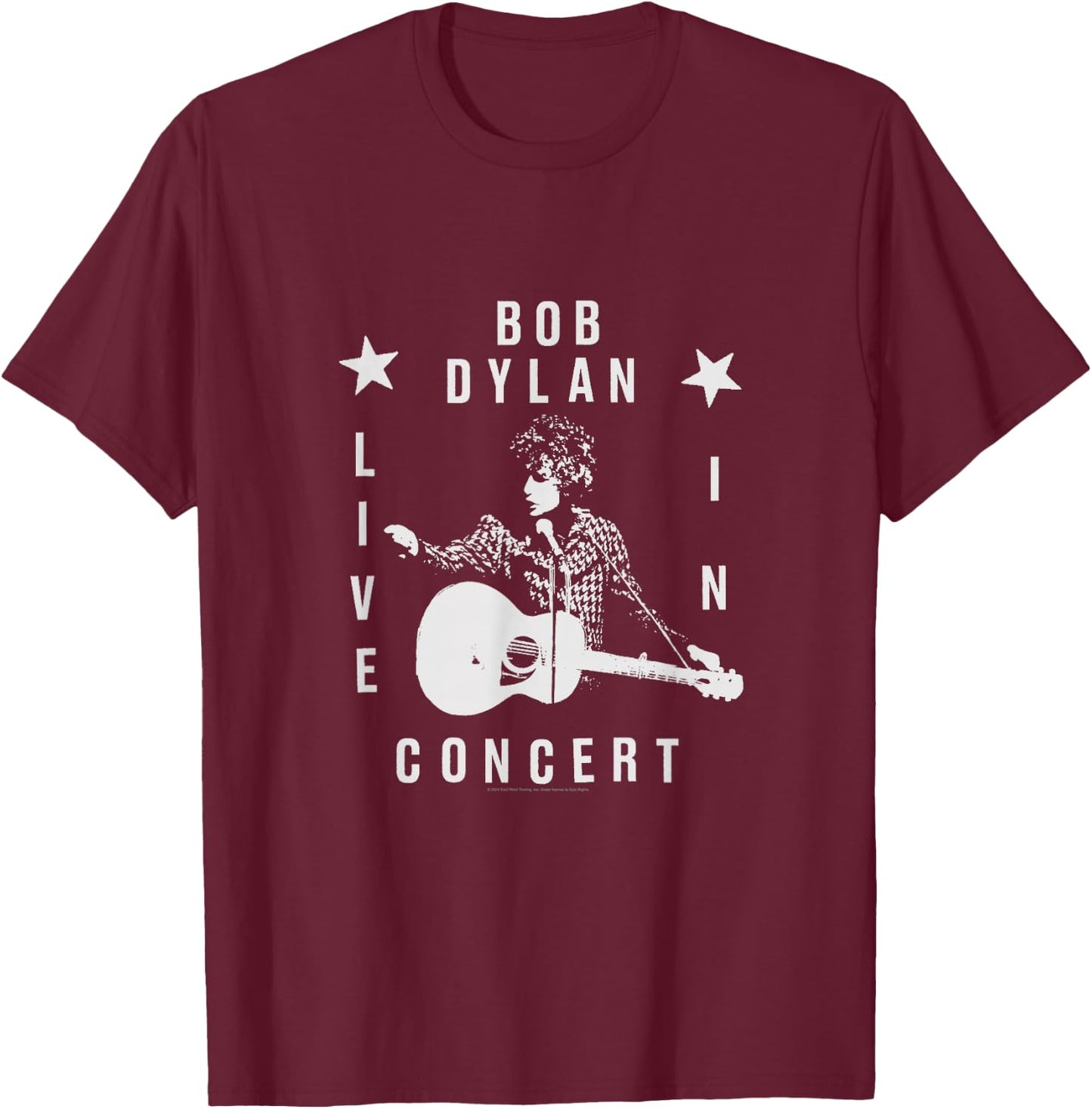 Bob Dylan Live In Concert Official , Black, S T-Shirt - T-Shirt | Maroon