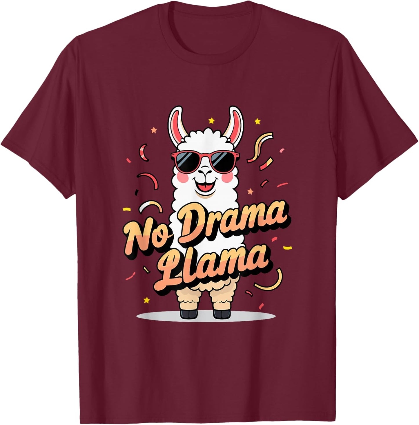 Cool No Drama Llama Party Design T-Shirt - T-Shirt | Maroon