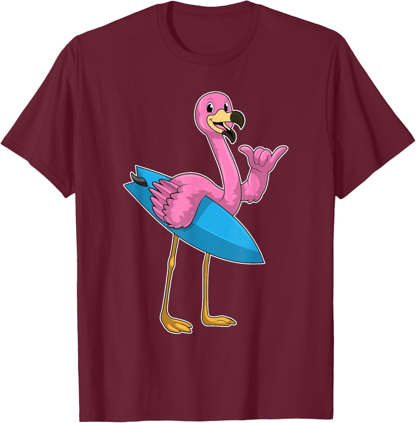 Flamingo Surfing Surfboard Summer T-Shirt - T-Shirt | Maroon