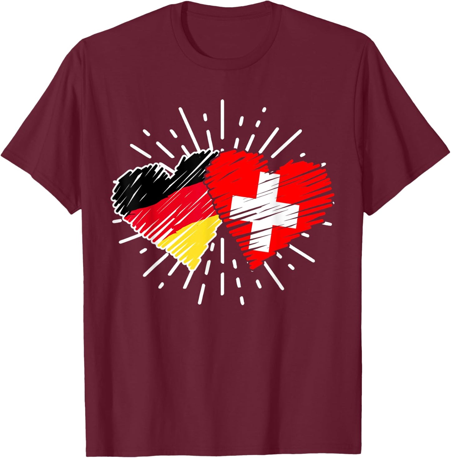 Deutschland Schweiz Freundschaft Herz Flagge Suisse T-Shirt - T-Shirt | Maroon
