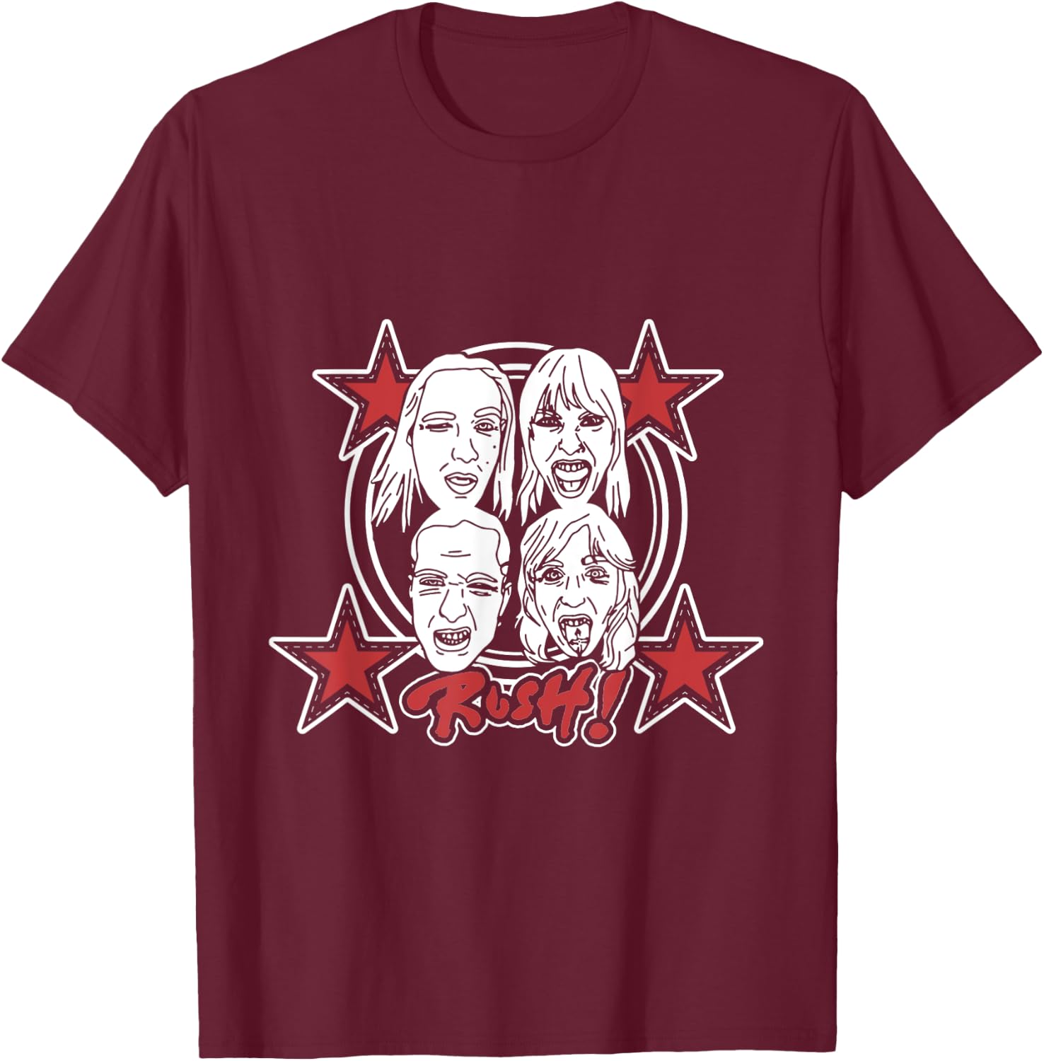 Måneskin RUSH! Faces & Red Starz , Black, S T-Shirt - T-Shirt | Maroon
