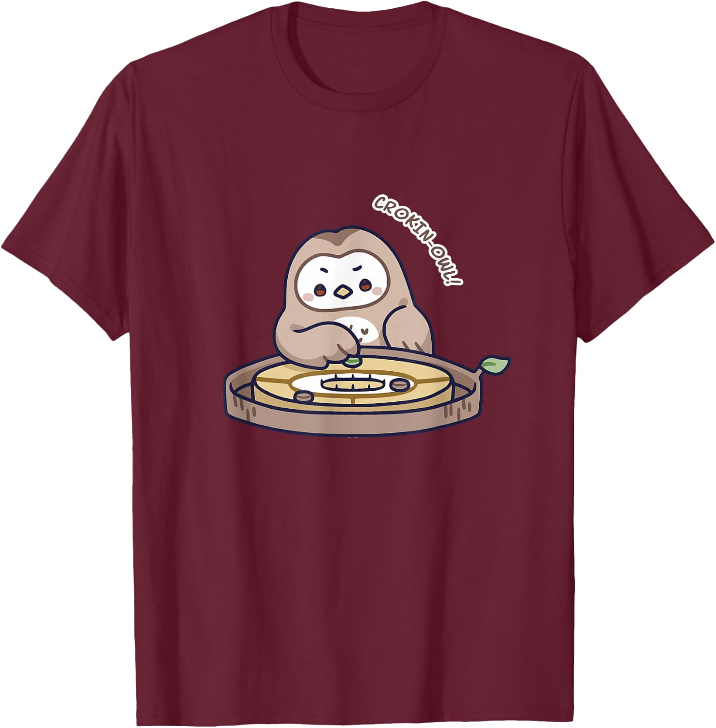 Kawaii Games Crokinole Owl T-Shirt - T-Shirt | Maroon