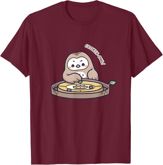 Kawaii Games Crokinole Owl T-Shirt - T-Shirt | Maroon