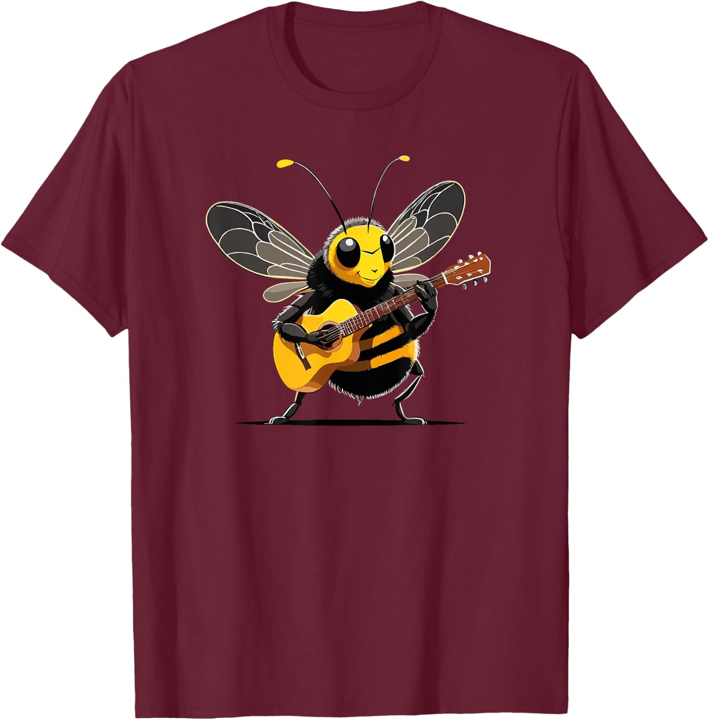 Bee playing Acoustic Guitar, Bee Guitarist T-Shirt - T-Shirt | Maroon