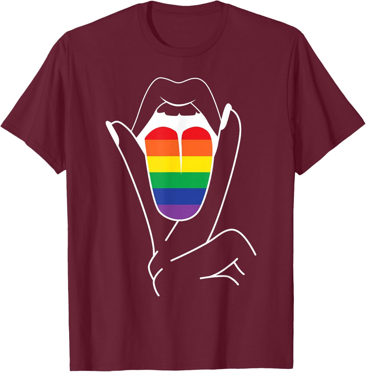 Rainbow Pride Tongue Adult Gay Party Lesbian Queer CSD LGBT T-Shirt - T-Shirt | Maroon