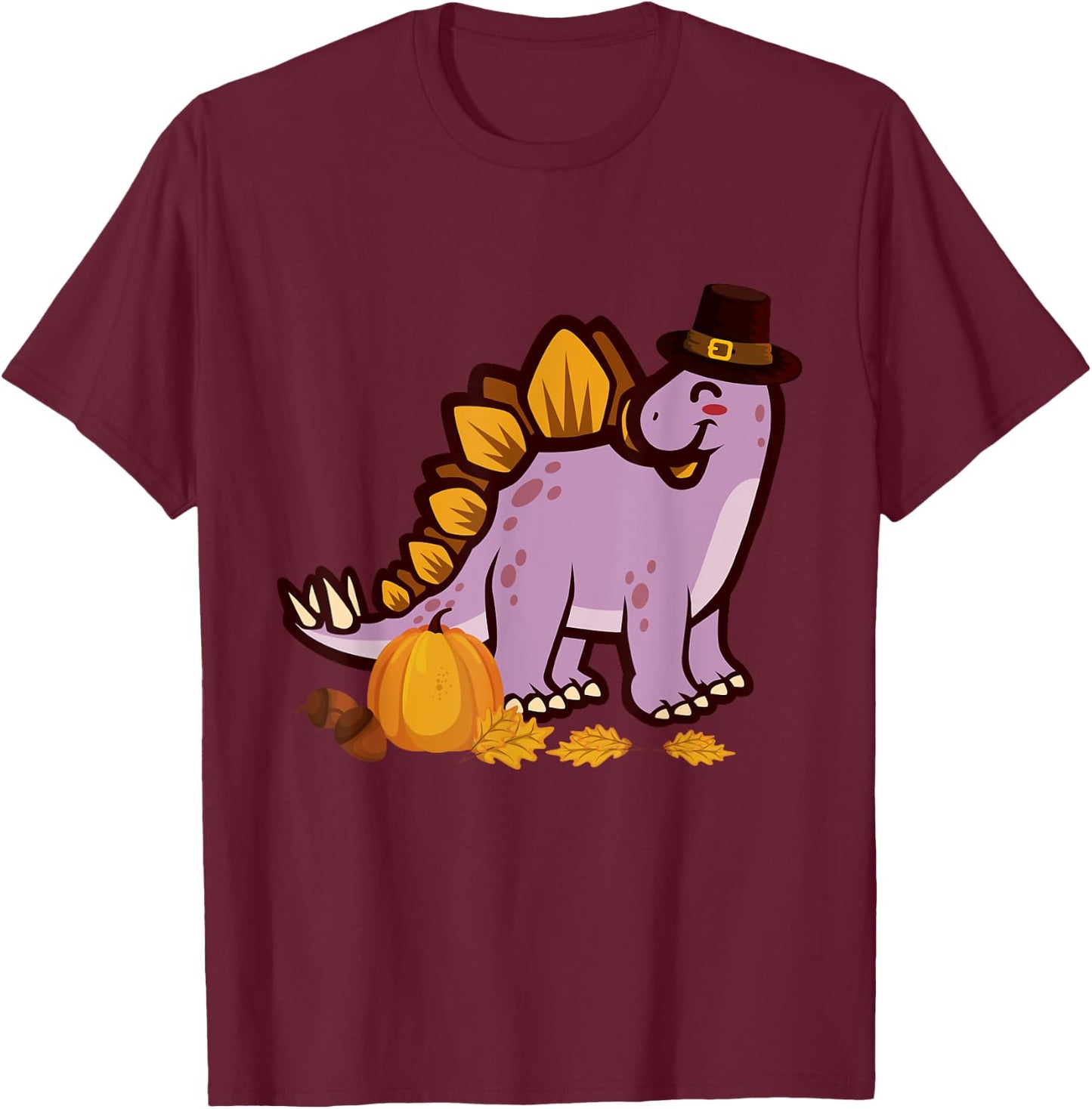 Happy Thanksgiving Holiday Cute Stegosaurus Dinosaur T-Shirt - T-Shirt | Maroon