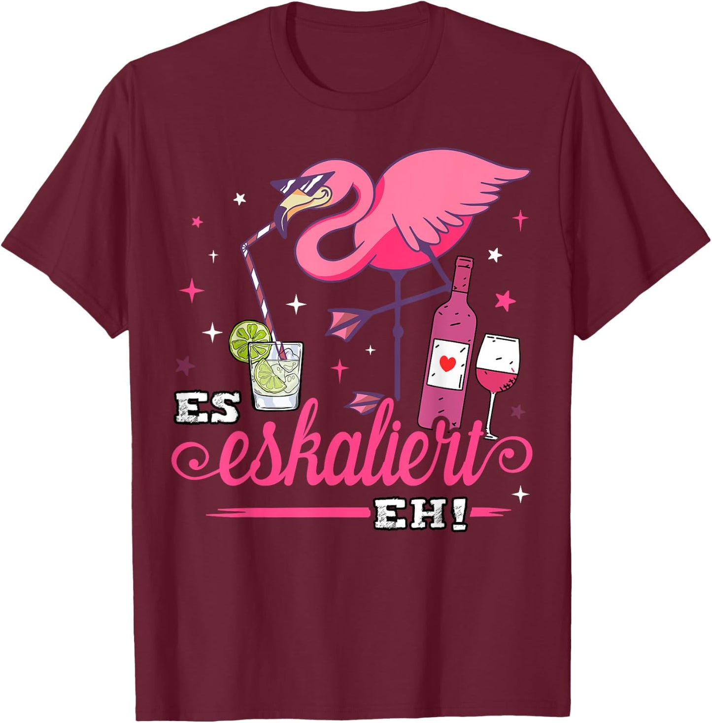 Es eskaliert eh Flamingo Kostüm Malle Party Outfit Frau JGA T-Shirt - T-Shirt | Maroon