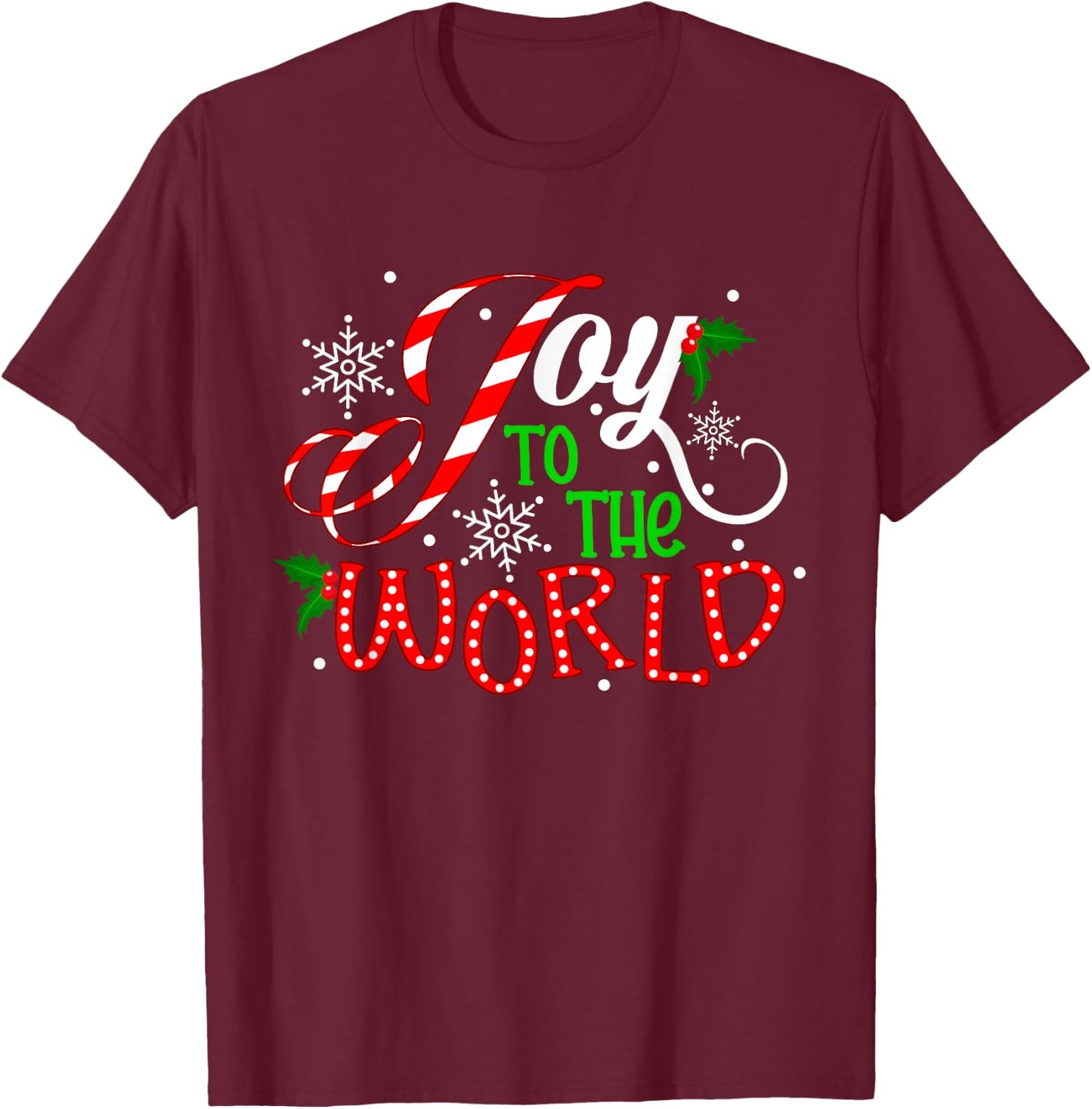 Joy To The World Candy Cane Christmas Pajamas Xmas Kids T-Shirt - T-Shirt | Maroon
