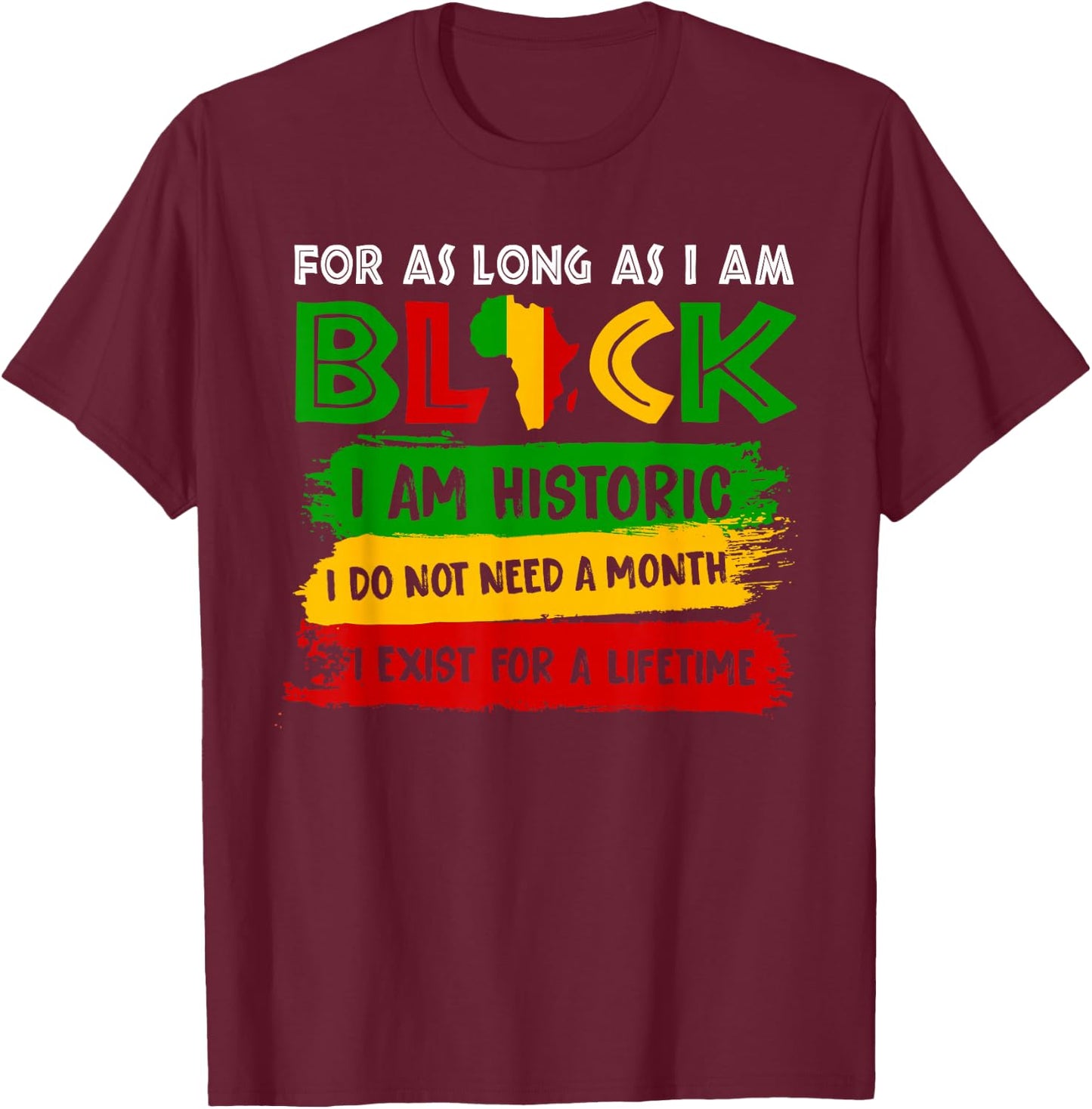 For As Long As I Am Black I'm Historic Black History African T-Shirt - T-Shirt | Maroon