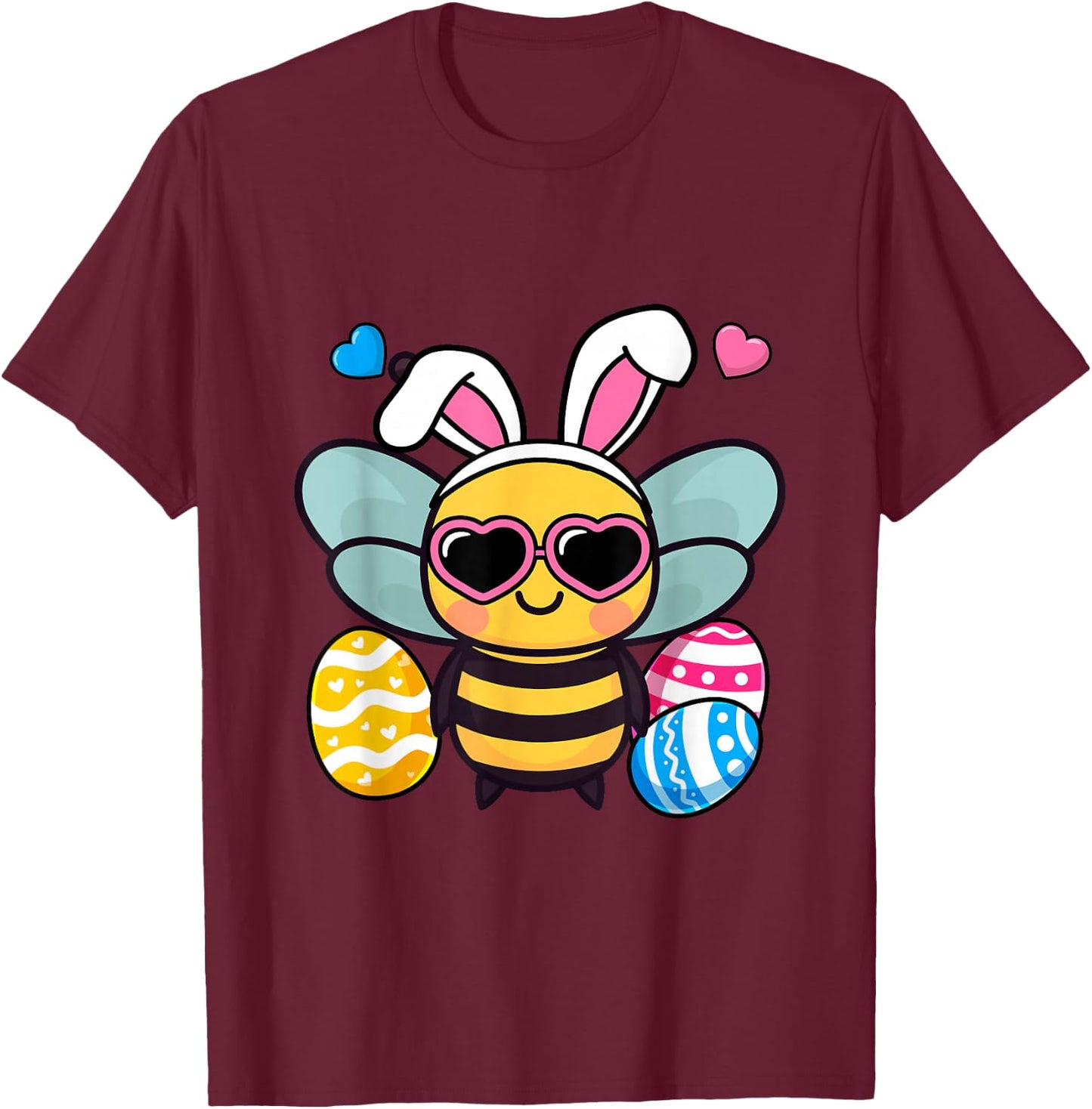 Cute Bee Bunny Ears Easter Day Boy Girl Kids T-Shirt - T-Shirt | Maroon