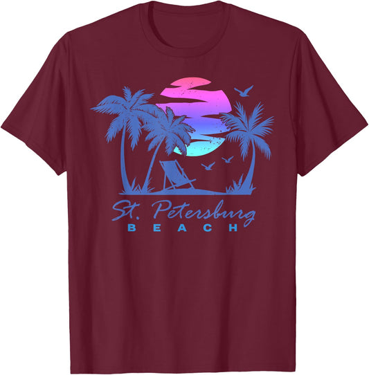 ST. PETERSBURG BEACH St Pete Florida Vacation Vintage Sunset Women Girls Kids T-Shirt - T-Shirt | Maroon