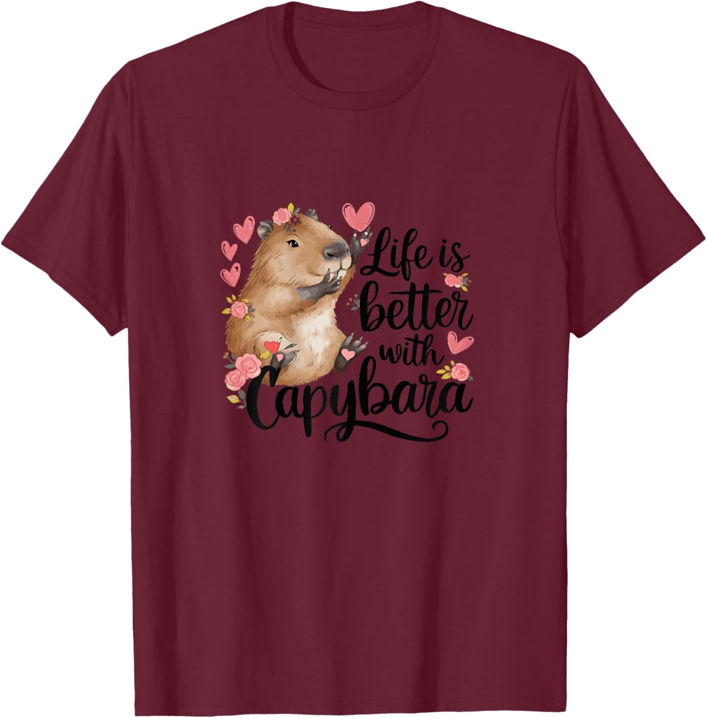 Cute Baby Capibara Rodent Animal Capybara for Kids Girls , White T-Shirt - T-Shirt | Maroon