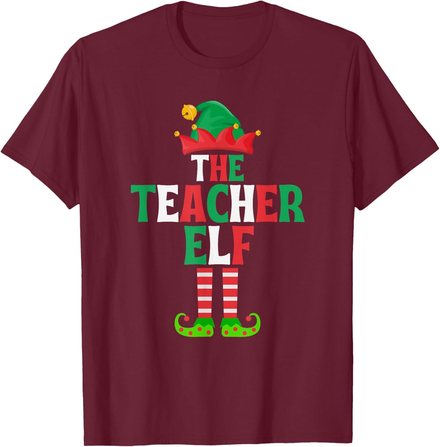 The Teacher Elf - Funny Matching Family Group Christmas T-Shirt - T-Shirt | Maroon