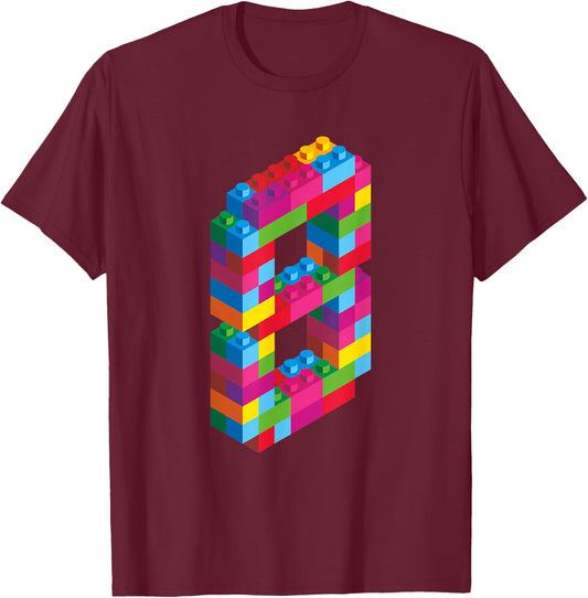 Children's 8 Years Old Building Blocks Birthday Bricks 8 , black T-Shirt - T-Shirt | Maroon