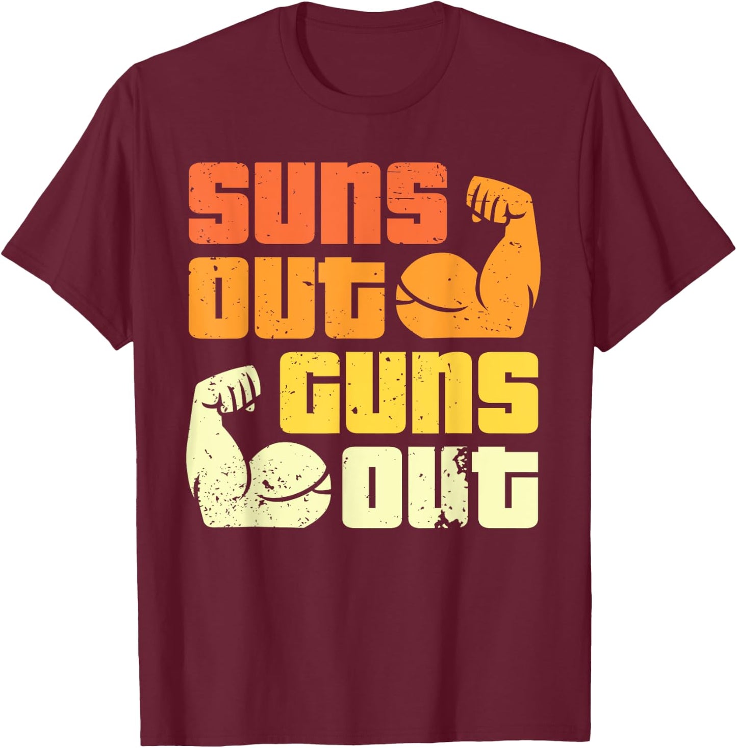 Cali Style Bodybuilding Sun's Out Guns Out Biceps T-Shirt - T-Shirt | Maroon