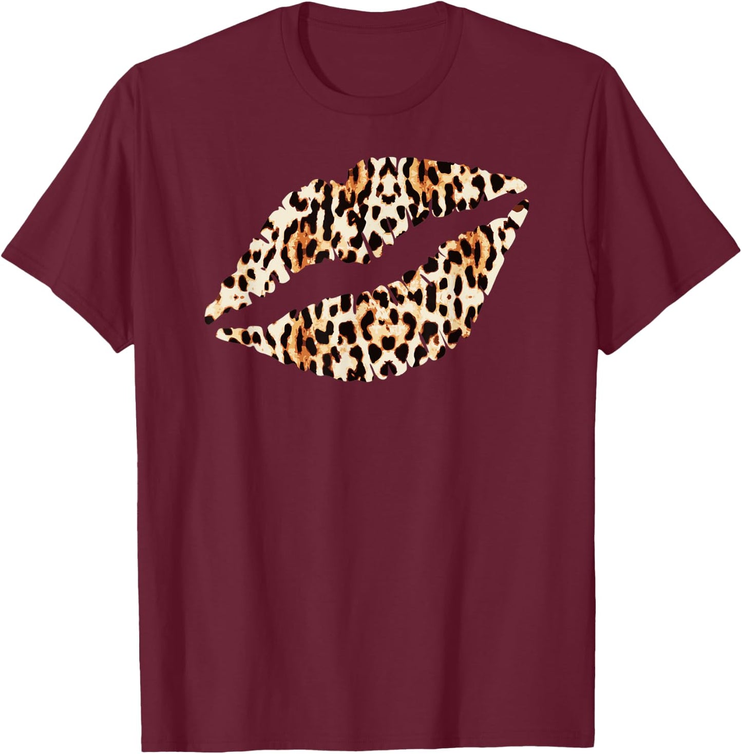 Cool Lips Kiss Me Leopard Cheetah Print T-Shirt - T-Shirt | Maroon