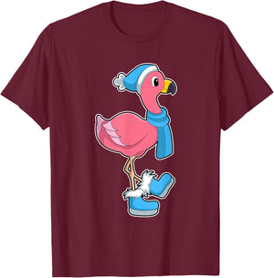 Flamingo Winter Scarf T-Shirt - T-Shirt | Maroon