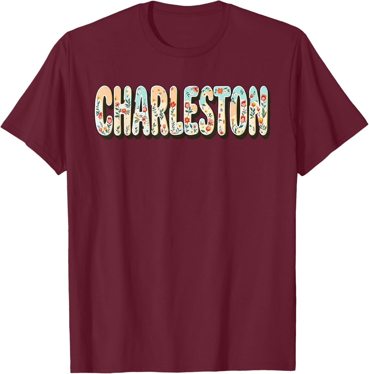 Charleston SC Bachelorette, Vintage 70s Retro Wildflowers T-Shirt - T-Shirt | Maroon