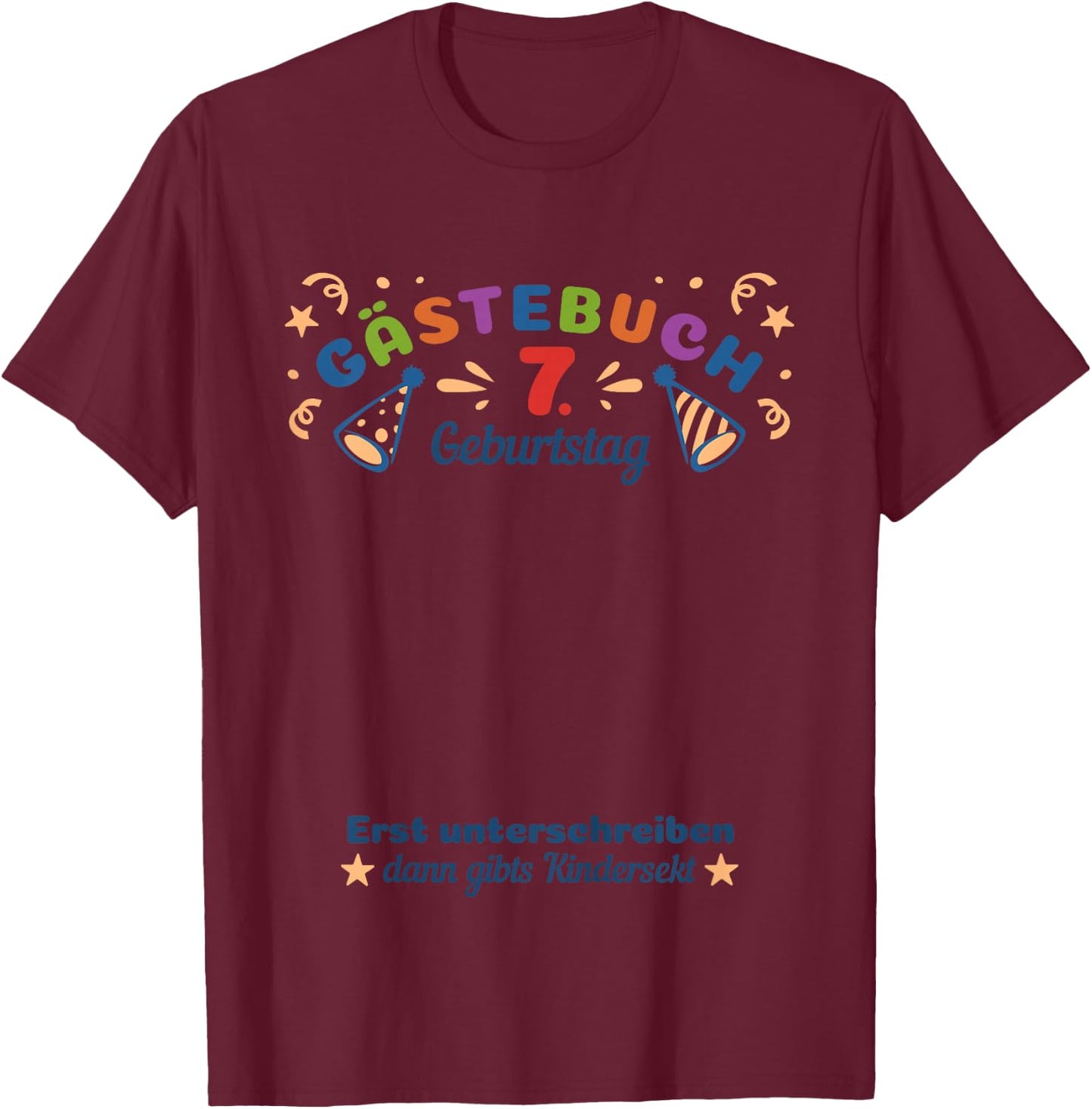 Children's Guest Book 7th Birthday for Boys and Girls Memory , White T-Shirt - T-Shirt | Maroon