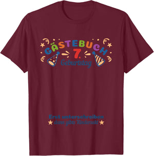 Children's Guest Book 7th Birthday for Boys and Girls Memory , White T-Shirt - T-Shirt | Maroon