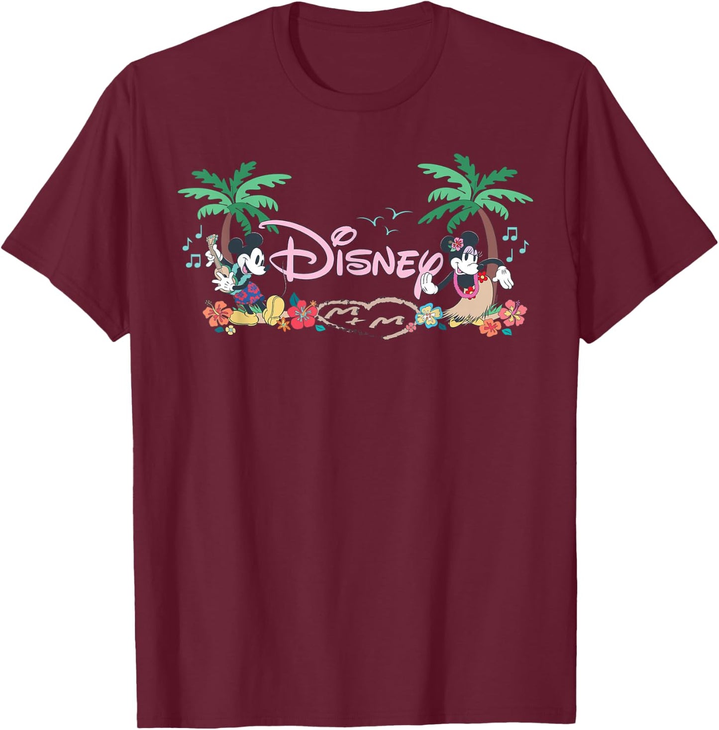 Disney Mickey & Minnie Tropical Island Vacation Script Logo T-Shirt - T-Shirt | Maroon