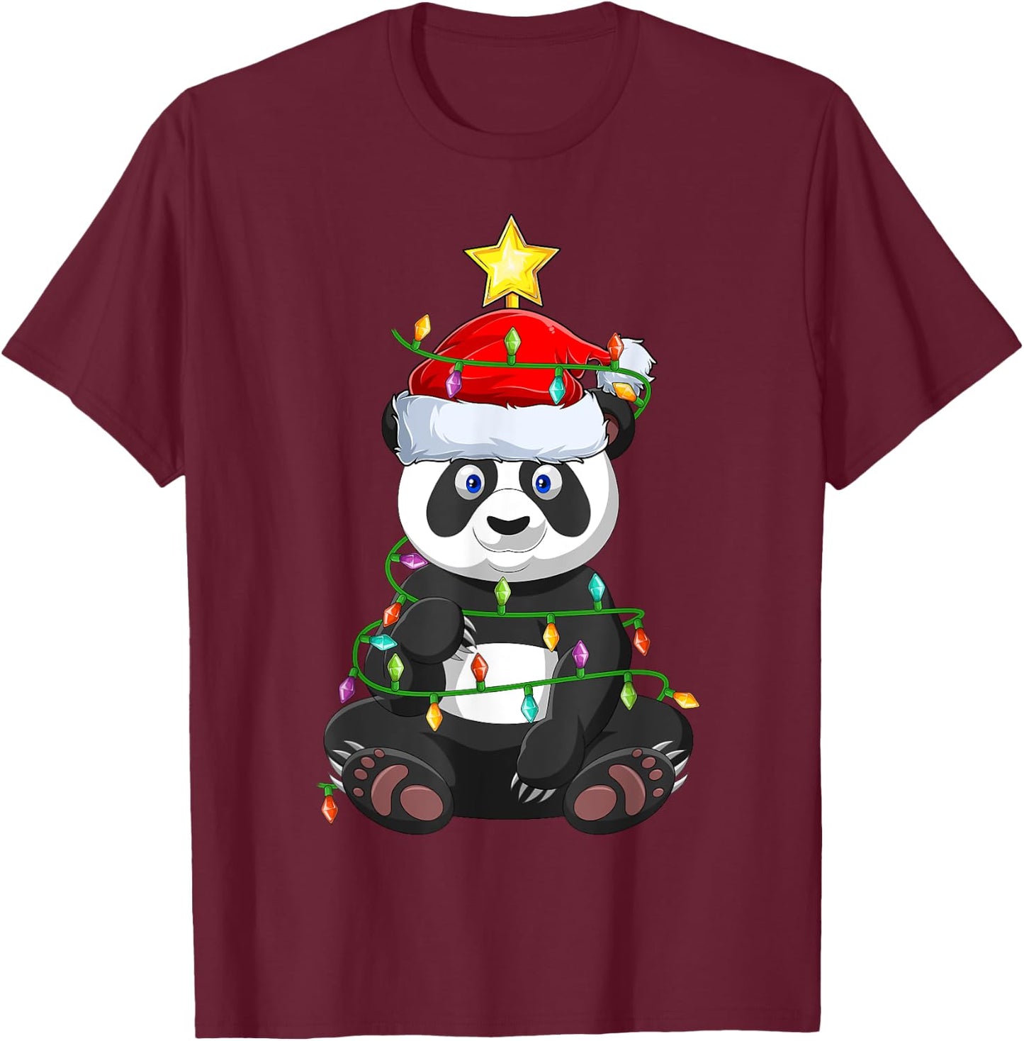Panda Xmas Tree Lighting Santa Panda Christmas T-Shirt - T-Shirt | Maroon