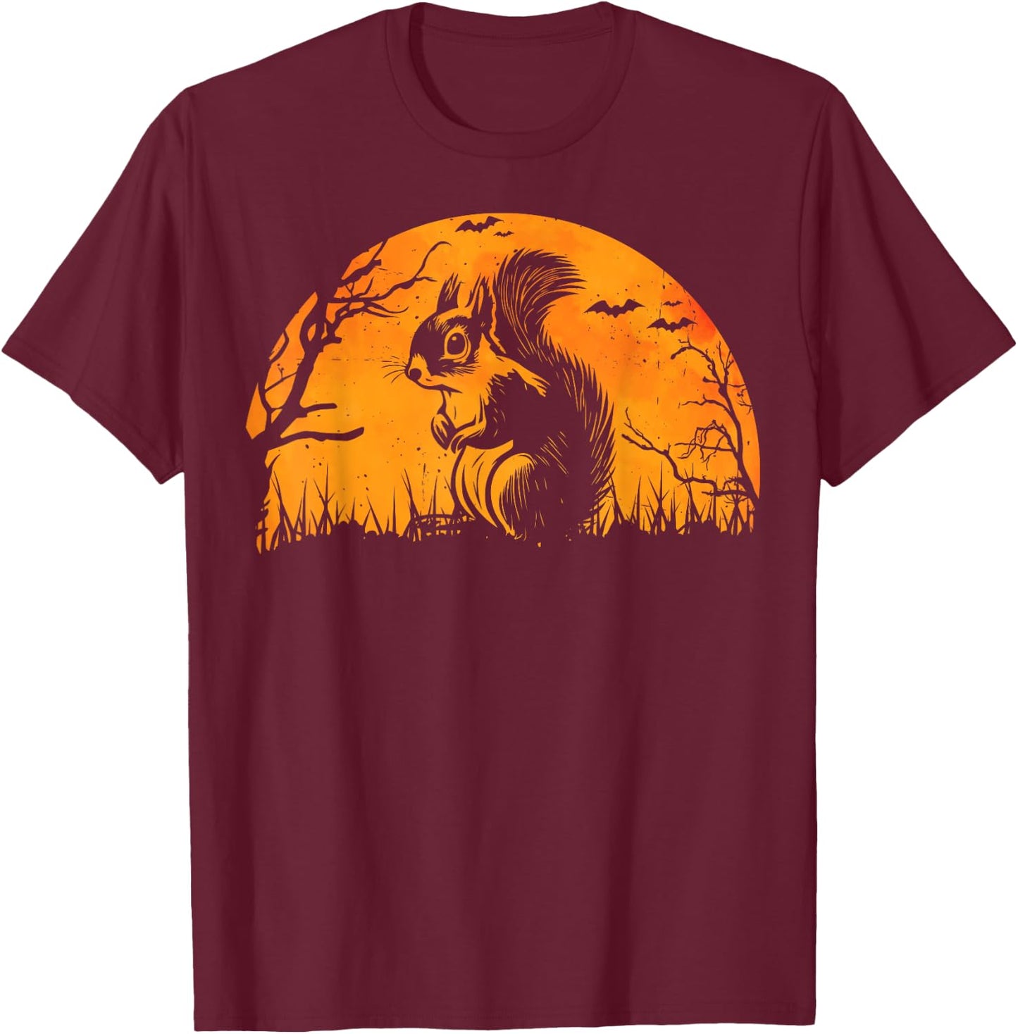 Funny Squirrel Halloween Silhouette Spooky Squirrel Lover T-Shirt - T-Shirt | Maroon