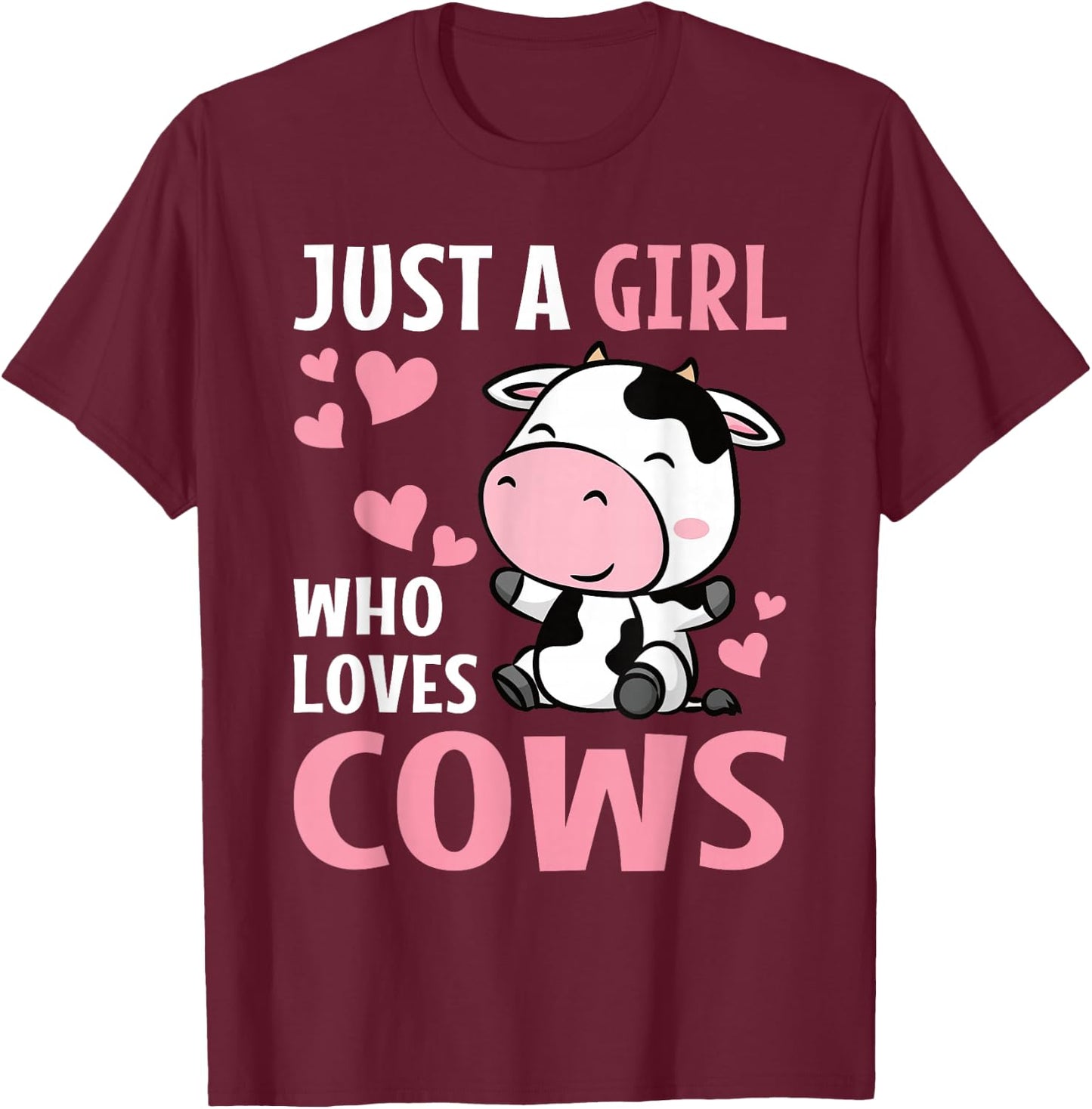Just A Girl Who Loves Cows Cute Cowgirl Cow Lover Kids T-Shirt - T-Shirt | Maroon