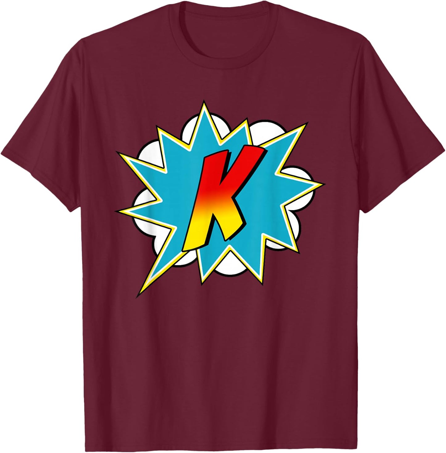 Letter K Superhero Name Comic Letter Retro Costume T-Shirt - T-Shirt | Maroon