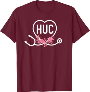 Health Unit Coordinator Appreciation HUC Floral Stethoscope T-Shirt - T-Shirt | Maroon