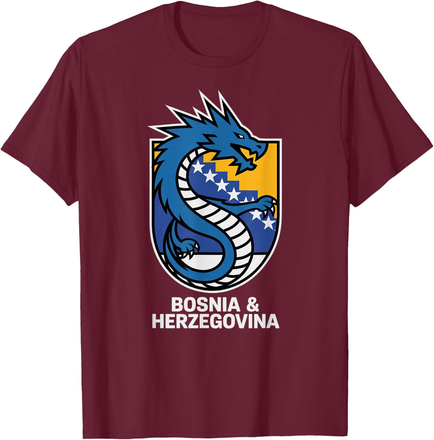 Proud Dragon Bosnia Herzegovina Country Favorite Cheer Flag T-Shirt - T-Shirt | Maroon