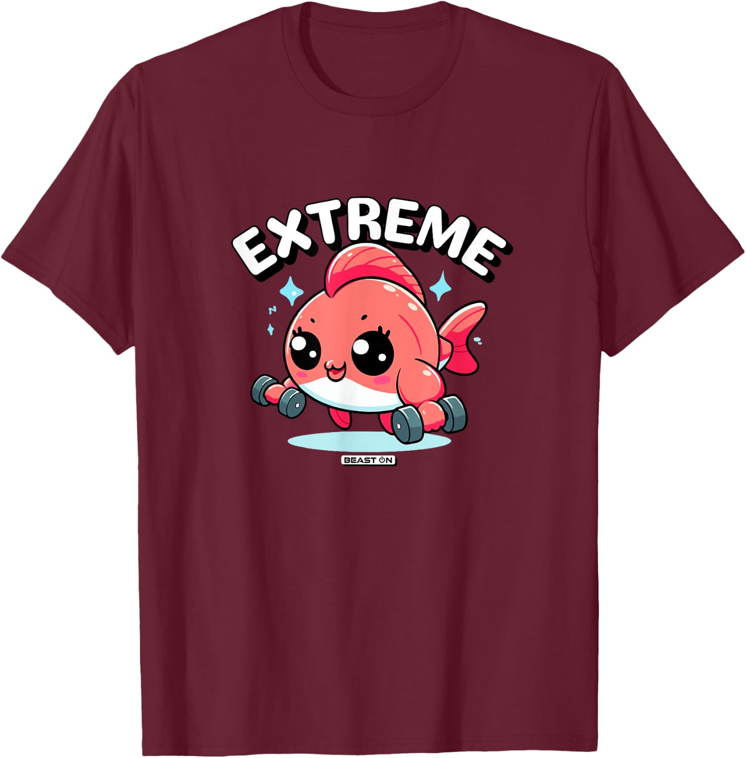 Extreme Fish Funny Workout Fitness Cute Women , Black, S T-Shirt - T-Shirt | Maroon