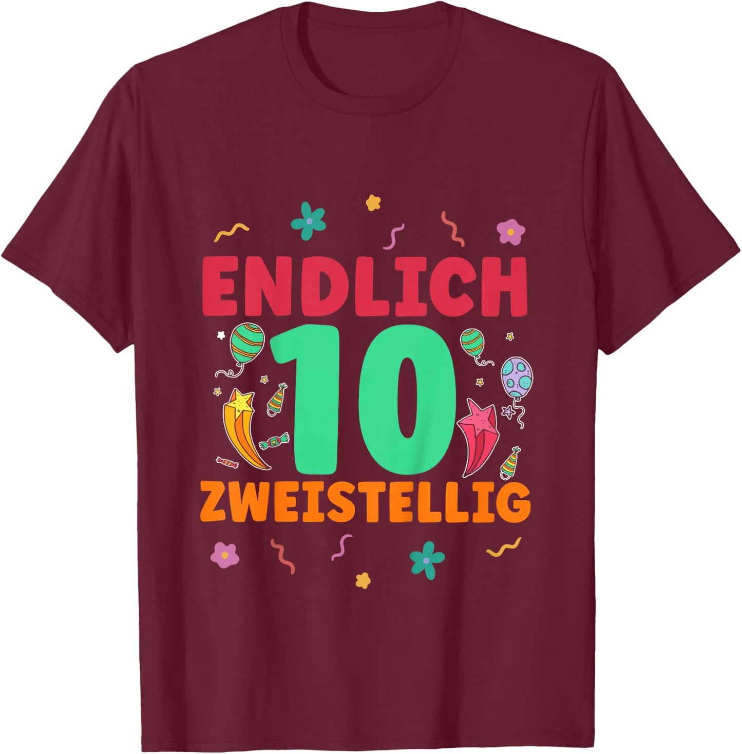 Children's 10th Birthday Finally Two-Digit Boy Girl 10 Years , black, 80 T-Shirt - T-Shirt | Maroon