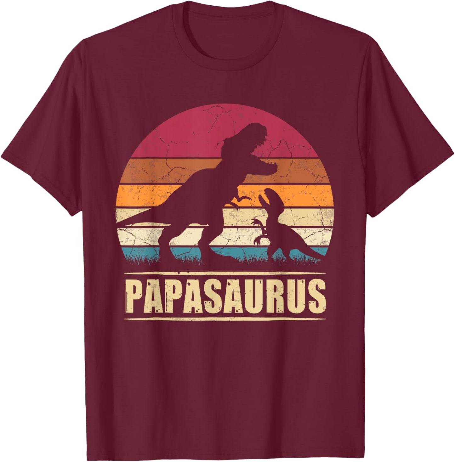 Vatertag Papasaurus Vintage T-Rex Dinosaur Papa Father's Day T-Shirt - T-Shirt | Maroon