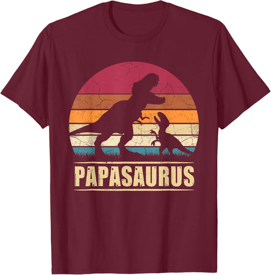 Vatertag Papasaurus Vintage T-Rex Dinosaur Papa Father's Day T-Shirt - T-Shirt | Maroon