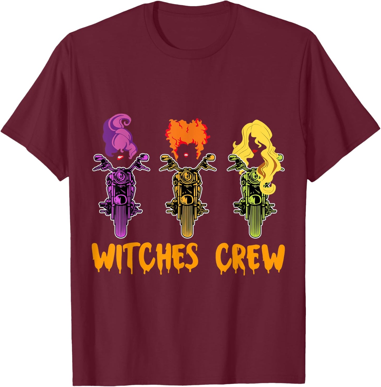 Witches Crew With Chopper Motorcycle for Halloween T-Shirt - T-Shirt | Maroon