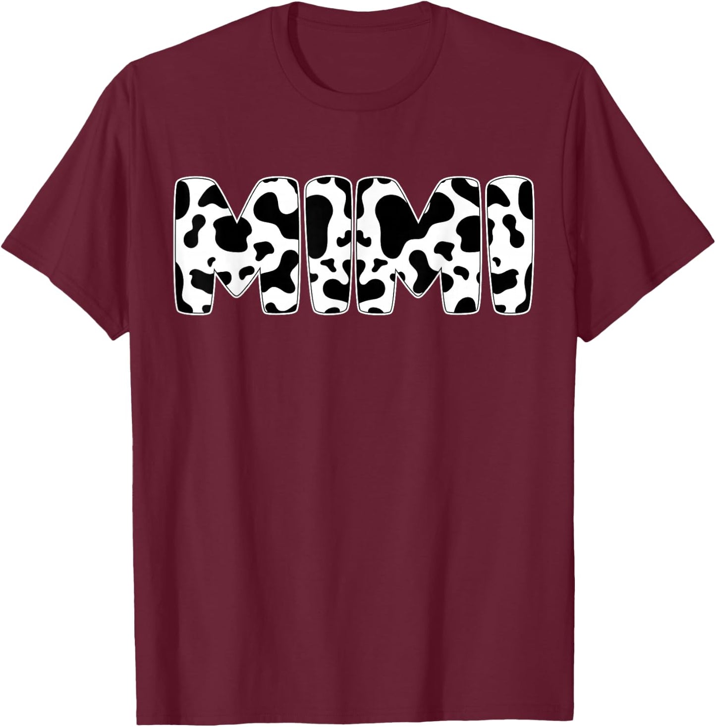 Mimi Cow Print Cow Pattern Mother's Day T-Shirt - T-Shirt | Maroon