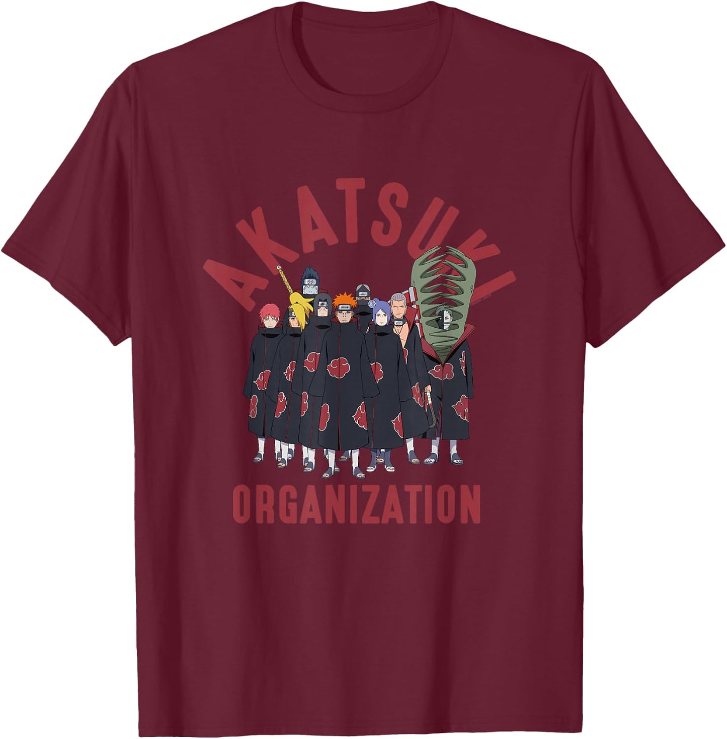 Naruto Shippuden Akatsuki Organization Anime T-Shirt - T-Shirt | Maroon