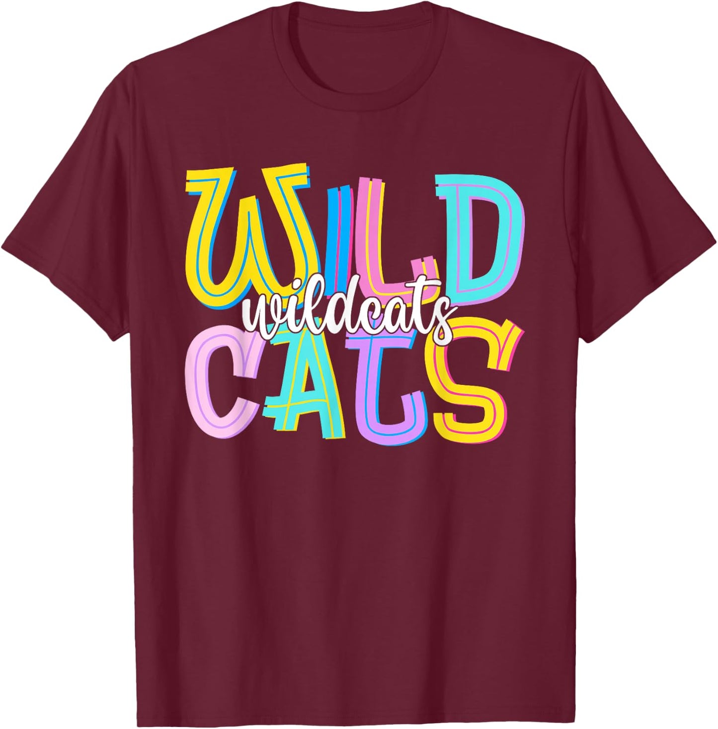 Wildcats School Spirit Groovy Back to School Girls T-Shirt - T-Shirt | Maroon