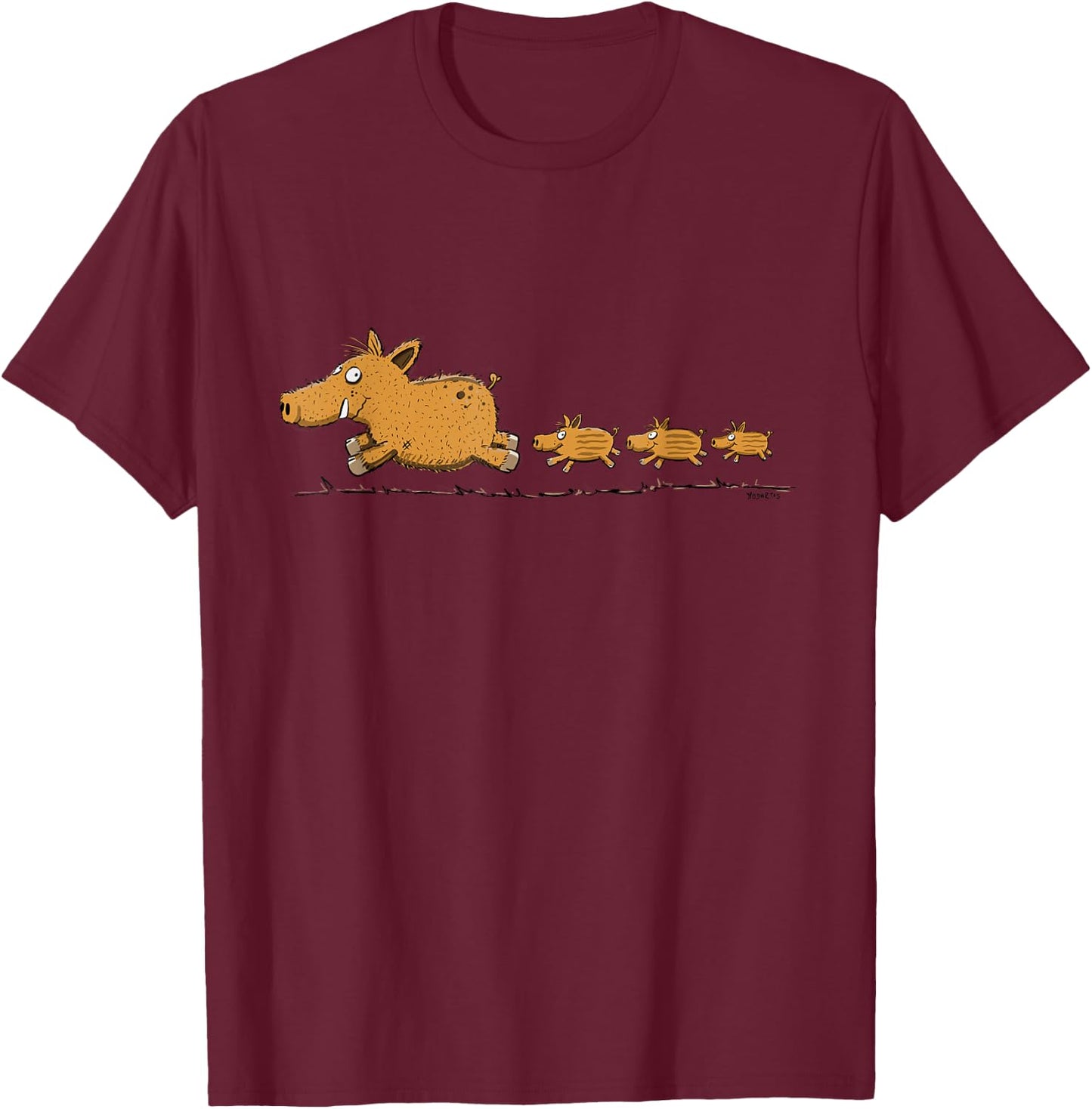 Lustiges Wildschwein Motiv mit Frischlingen Cartoon Waldtier T-Shirt - T-Shirt | Maroon