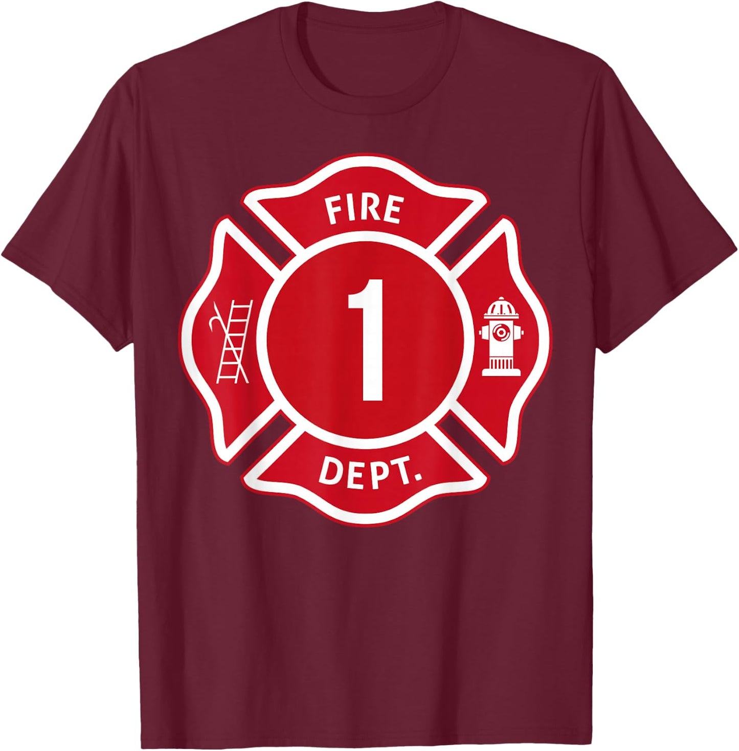 Kids Fire Truck 1st Birthday Boy Firefighter 1 Year Old T-Shirt - T-Shirt | Maroon
