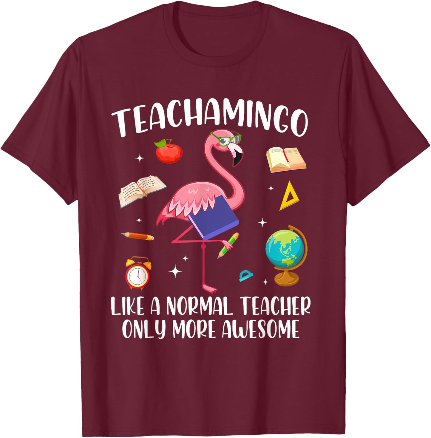 Teacher Pink Flamingo Tropical Flowers Women T-Shirt - T-Shirt | Maroon