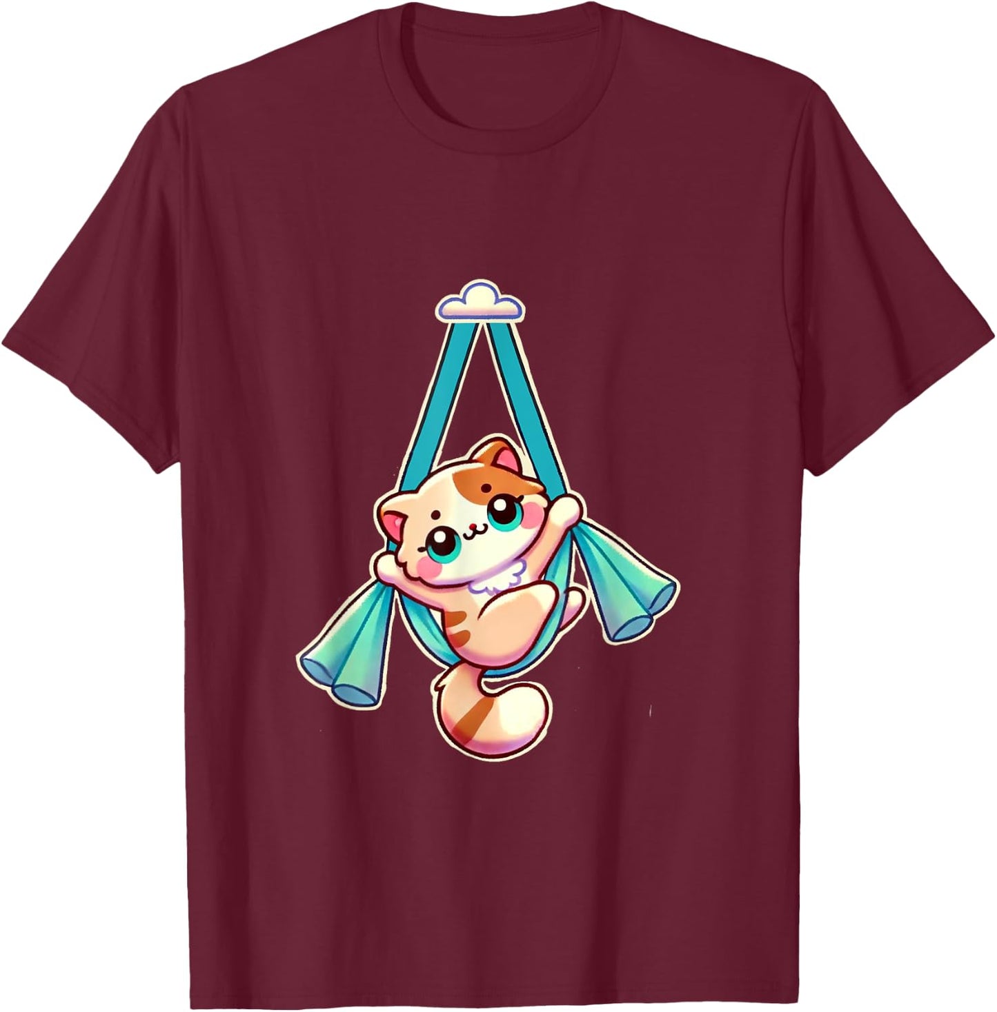 AD Designs Hang In There Aerial Kitty Aerialist Cat Silks T-Shirt - T-Shirt | Maroon