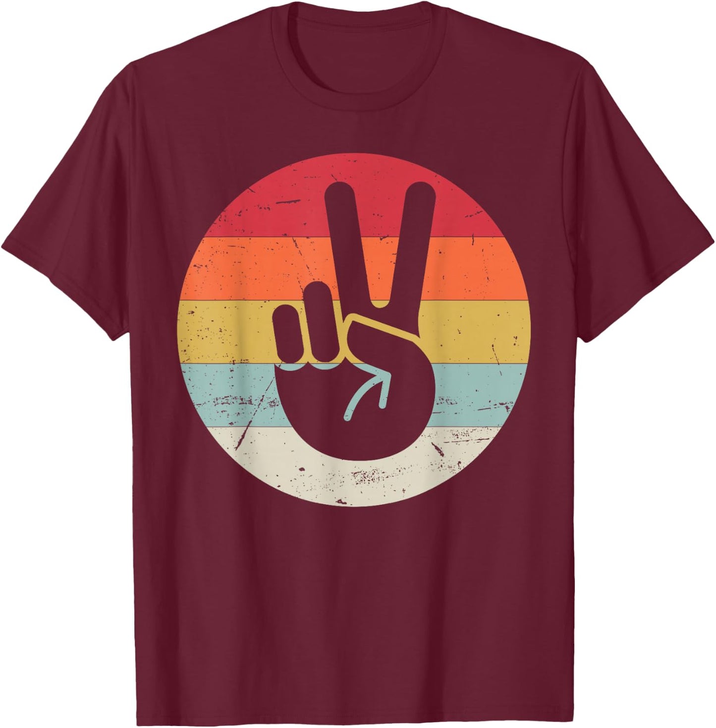 Retro Peace Sign V Fingers Vintage 60s 70s 80s Cool Graphic T-Shirt - T-Shirt | Maroon
