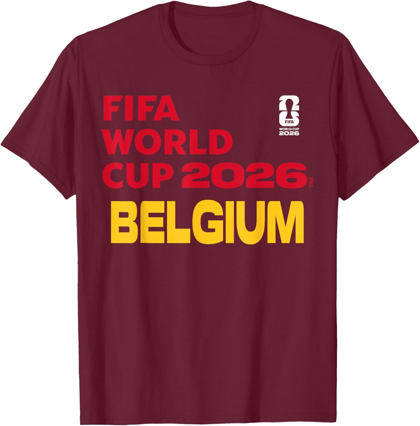 FIFA World CUP26 Belgium Block Letters T-Shirt - T-Shirt | Maroon