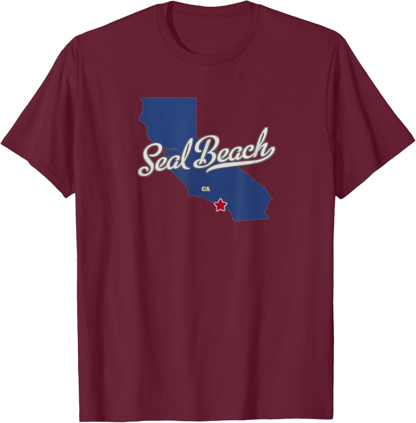 Seal Beach California CA Map T-Shirt - T-Shirt | Maroon