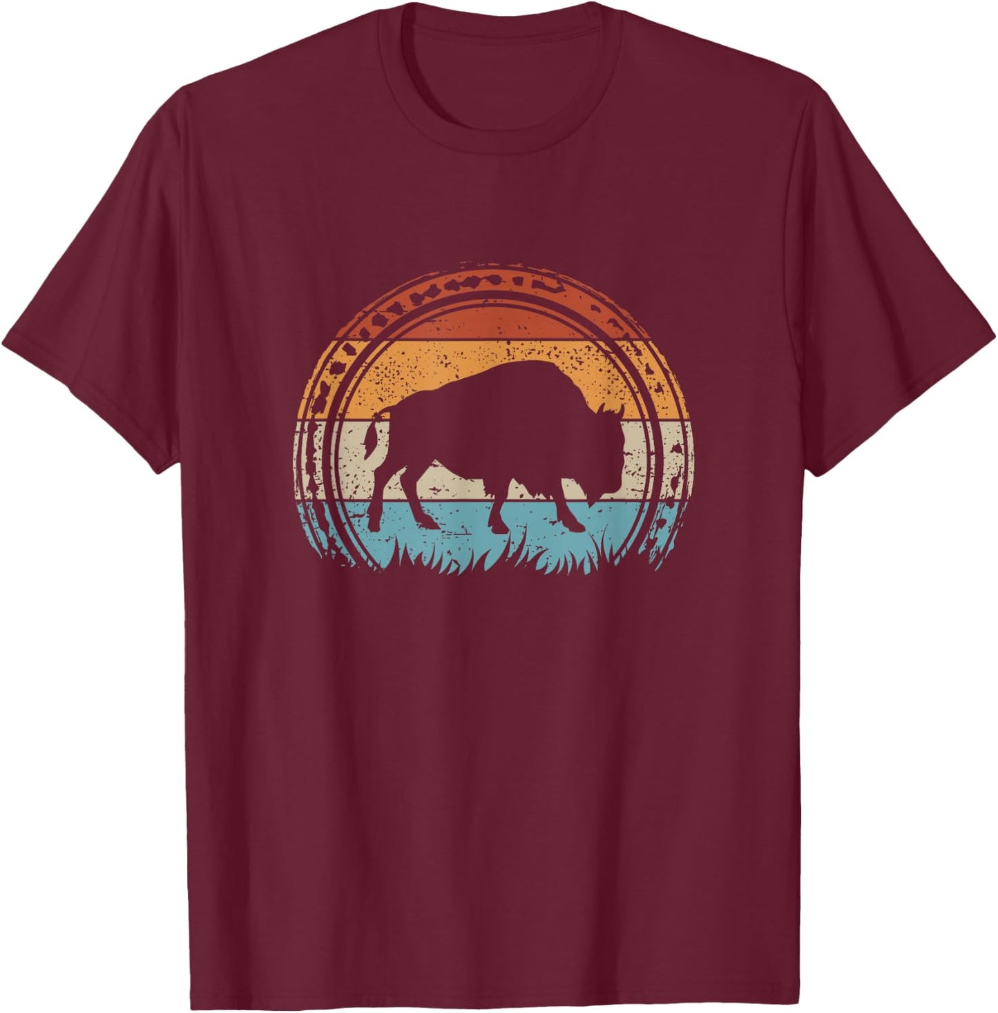 Retro Bison National Park Vintage American Buffalo T-Shirt - T-Shirt | Maroon
