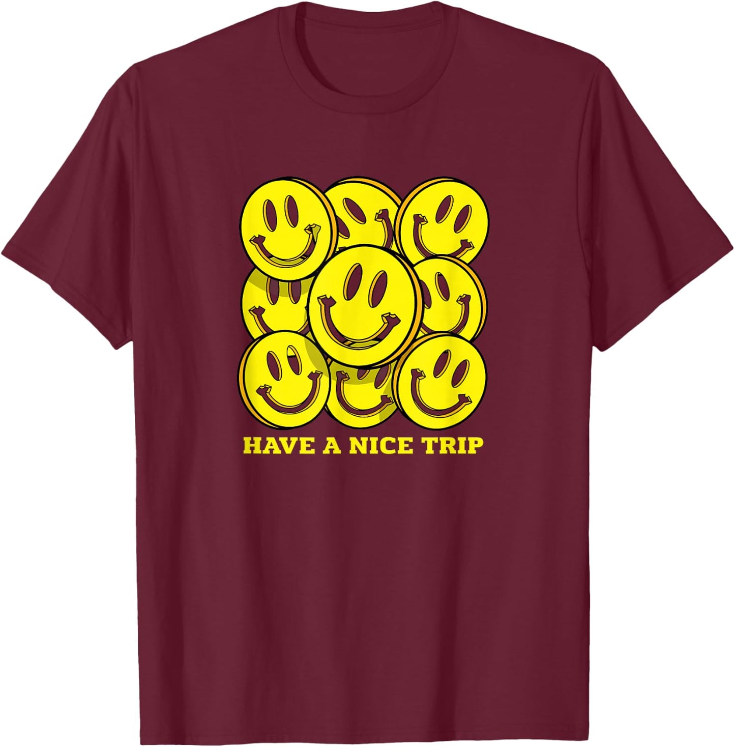 Tech Party, EDM Event, Acid House Smile, Bon Voyage , Black, S T-Shirt - T-Shirt | Maroon