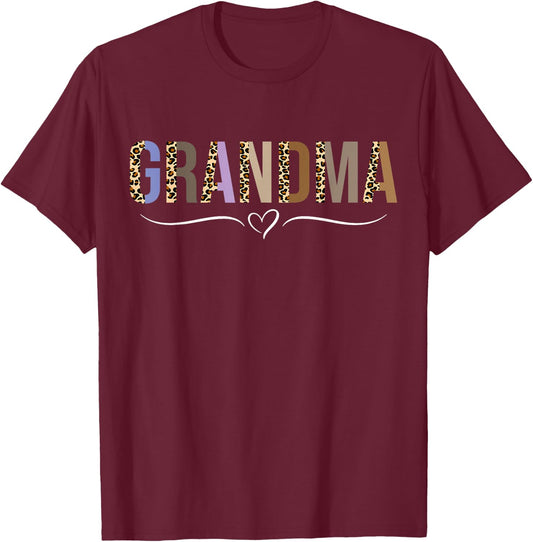 Grandma Life Leopard Cheetah Print Grandma Graphic Women T-Shirt - T-Shirt | Maroon